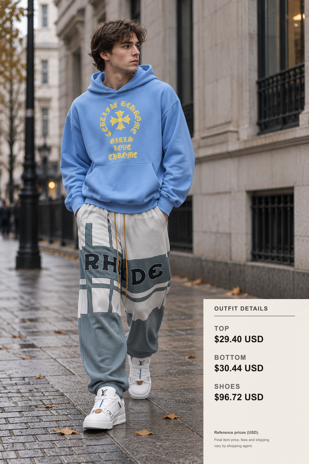 Rhude Hoodie Layering: 3 Winter Outfit Options outfit 1 full-body street style for fashionreps